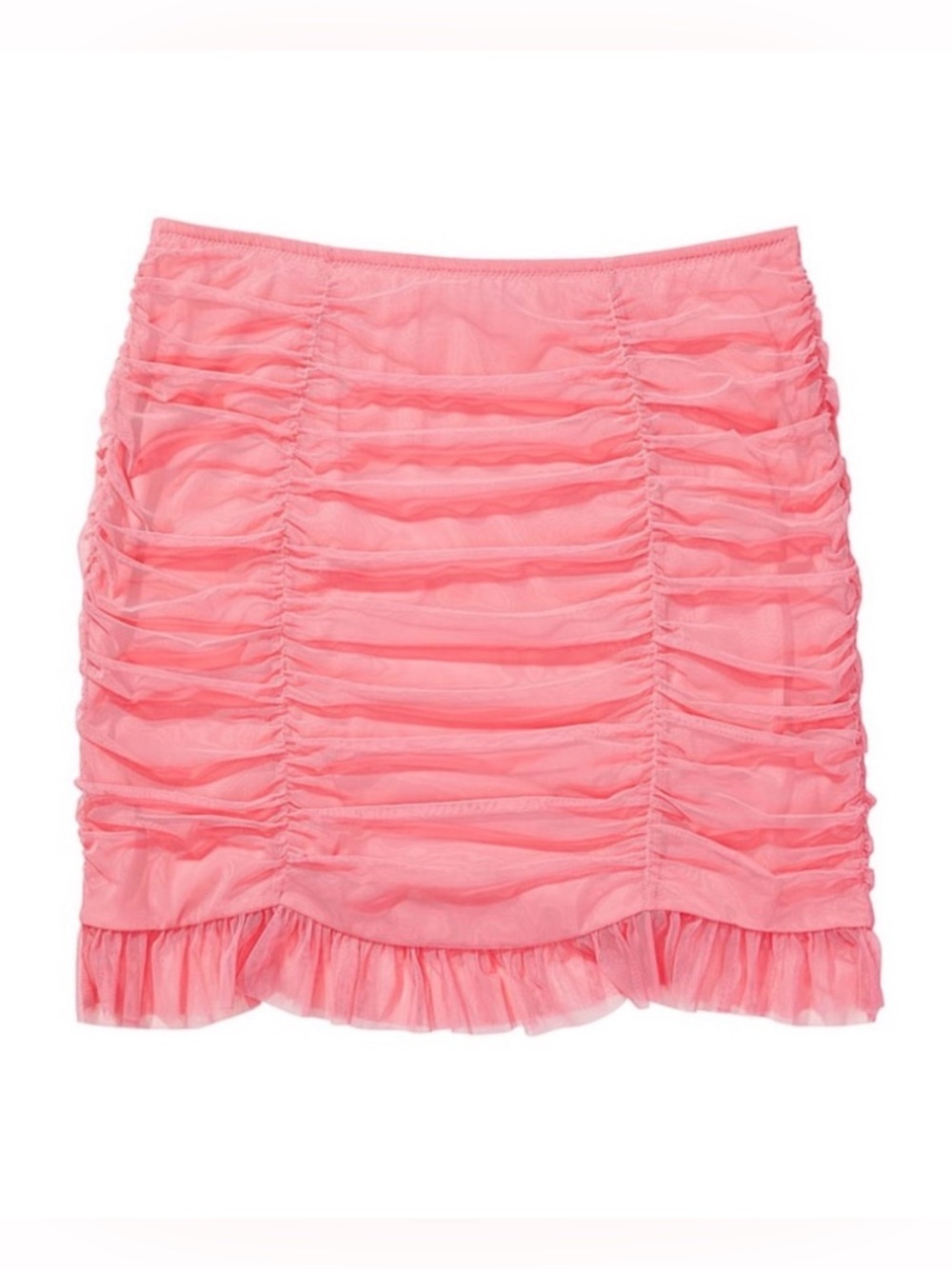 NWOT Victoria's Secret Ruched Mesh Ruffle Bodycon Mini Skirt Coral Pink Small